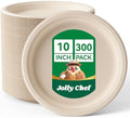 Compostable Heavy Duty 10 Inch 300 Pack Disposable Eco-Friendly Paper Plate by JOLLYCHEF