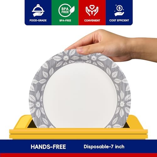 JOLLY CHEF 7 inch Disposable Paper Plates 150 Pack - Image 2