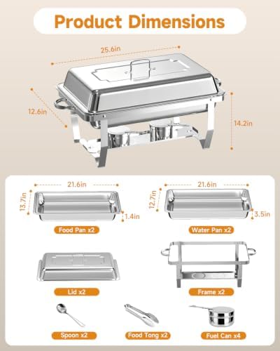 Chafing Dishes for Buffet, 2 Pack 9QT Stainless Steel Rectangular Buffet Servers and Warmers, Buffet Warmer Set with 2 Serving Tongs&Spoons, Food Warmers for Parties, Weddings, Catering Events - Image 6