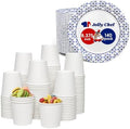 JOLLY CHEF Disposable Paper Cups and Plates, Printed Paper Plates 8 in 140 Count, 4 oz Small Paper Cups 300 Pack for Bathroom,Mouthwash and Daily Use by JOLLYCHEF