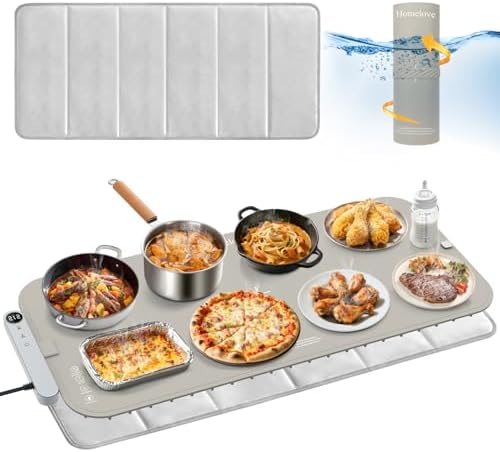 Homelove Warming Mat for Food - Electric Warming Tray with 7-Level Temp Settings & 6 Hours Timer, Full Surface Graphene Heating, Waterproof Dishwasher-Friendly Food Warmer for Parties, Kitchen (Khaki) by Homelove