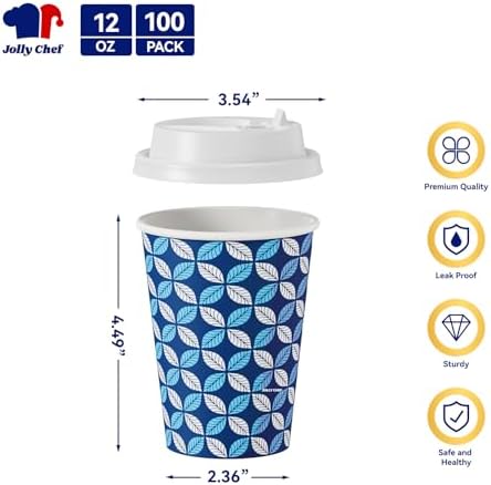 JOLLY CHEF 12oz Paper Coffee Cups with Lids 100 Pack - Image 2