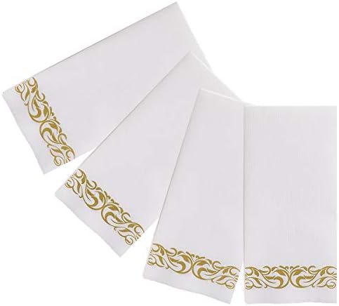 200 White and Gold Disposable Hand Towels Bathroom Napkins for Parties - Image 6