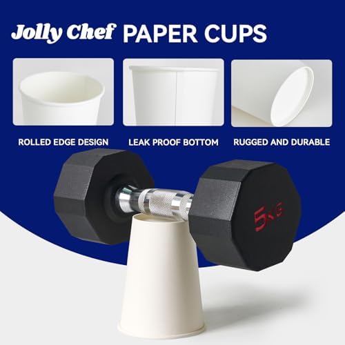 JOLLY CHEF 12 oz Coffee Cups, White Paper Cups 200 Count Leak-Proof - Image 3