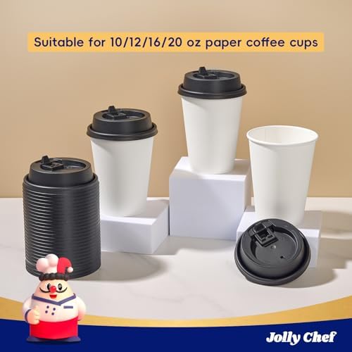 JOLLY CHEF 300 Pack Disposable Plastic Black Lids 3.6'' for 10, 12, 16, 20 oz Paper Coffee Cups, 100 Pack Paper Coffee Cups 12 oz - Image 7