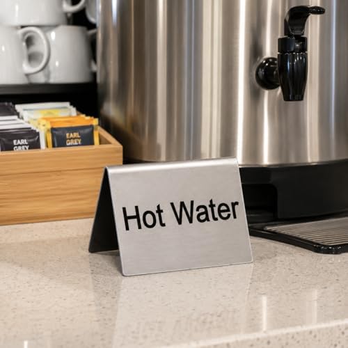 New Star Foodservice Stainless Steel Table Tent Sign, Hot Water, Silver, 1.5" x 2" (Set of 2) - Image 3