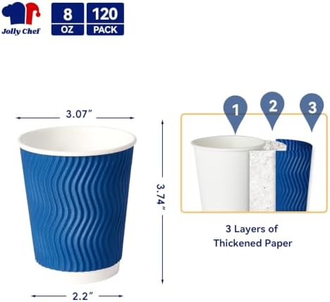 JOLLY CHEF Paper Coffee Cups 8 oz 120 Pack Insulated Paper Cups Blue - Image 2