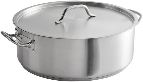 SS1 Series 20 Qt Stainless Steel Brazier with Cover, Aluminum-Clad Bottom, NSF Listed, Induction Ready, Dishwasher Safe, 6 Inch Height, Commercial Grade