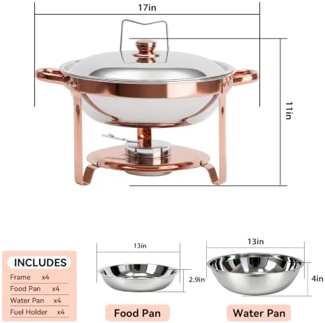 4-Pack Rose Gold Chafing Dishes for Buffet – 6QT 304 Stainless Steel Complete Food Warmer Set with Lids, Water Pans & Fuel Holders, Ideal for Weddings, Parties & Events - Image 2