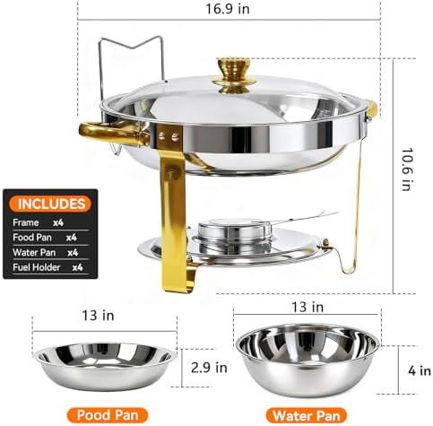 6QT Round Chafing Dishes for Buffet -4 Pack Food Warmers for Parties - Image 2