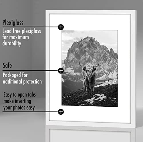 Americanflat 16x20 Picture Frame with Polished Plexiglass - Set of 5 - Use as 11x14 Frame with Mat or Display 16x20 Photo Without Mat - Galleria Collection - Picture Frames for Wall Display - White