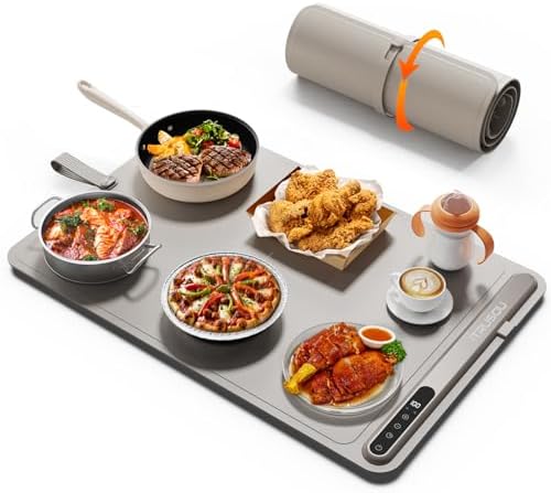 Warming Mat for Food (24"x16") - iTRUSOU 7-Level Electric Warming Tray with 400W High-Power, Timer 0–99H & Built-In Strap - Rollable Large Food Warming Mat for Parties & Buffet by iTRUSOU