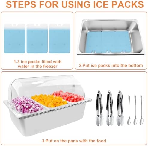 Countertop Food Serving Display Container with Clear Roll Top Cover, Catering Supplies Buffet Display, Perfect Salad Bar Buffet Station for Home and Catering Supplies, Cold Food Buffet Server(3 Pan) - Image 2