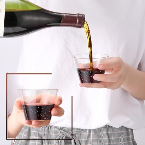JOLLY CHEF 100 Pack 5 oz Gold Glitter Plastic Shot Glasses, Party - Image 3