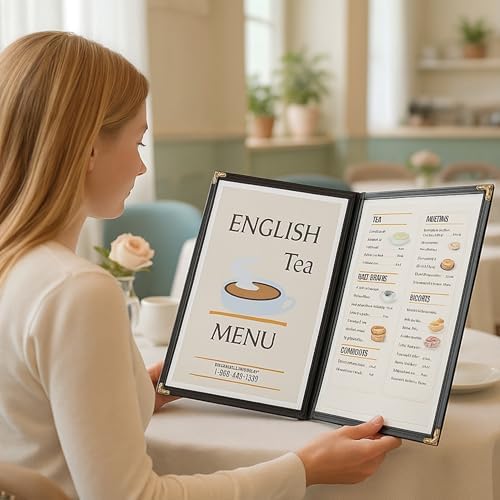 Juvale 24 Pack Clear Restaurant Menu Covers - 8.5 x 11 in Bifold Holders with Double Panels, Black PU Leather & Brass Corners, Durable PVC - Stylish Menu Holders for Restaurants, Cafes & Food Trucks - Image 7