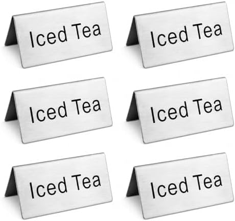 New Star Foodservice Stainless Steel Table Tent Sign, Iced Tea, Silver, 3 x 1.5-Inch, Set of 6 by NewStarFoodservice