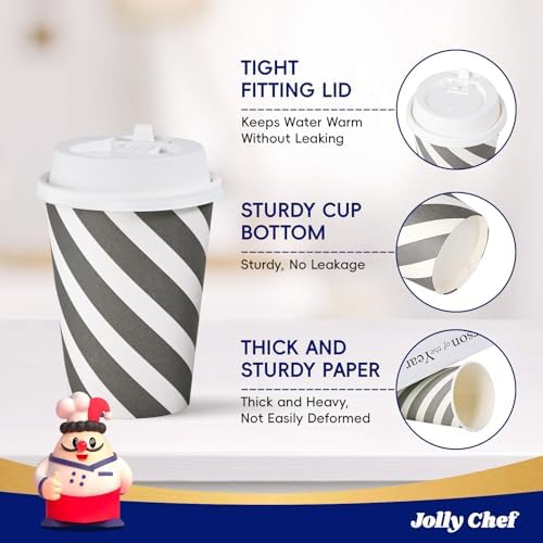 JOLLY CHEF 100 Pack 12 oz Paper Coffee Cups with Lids Disposable Paper Cups - Image 3