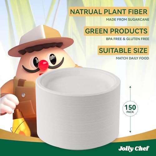Compostable Heavy Duty 10 Inch 150 Pack Eco-Friendly Disposable Paper Plate - Image 6