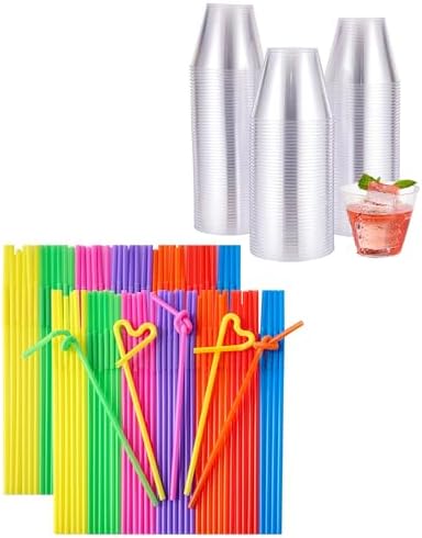 JOLLY CHEF 9 oz Clear Disposable Plastic Cups & 100PCS Plastic Disposable Straws by JOLLYCHEF