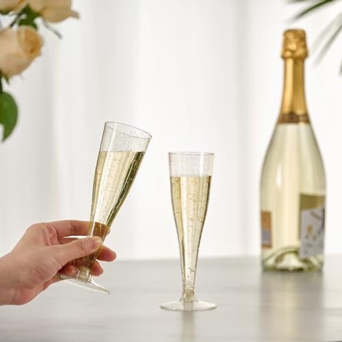 JOLLY CHEF Plastic Champagne Flutes 4.5 oz 100 Pack Gold Glitter Glasses - Image 6