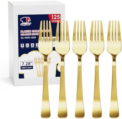 JOLLY CHEF 125 Count Gold Plastic Forks 7.28 Inch Heat Resistant by JOLLYCHEF