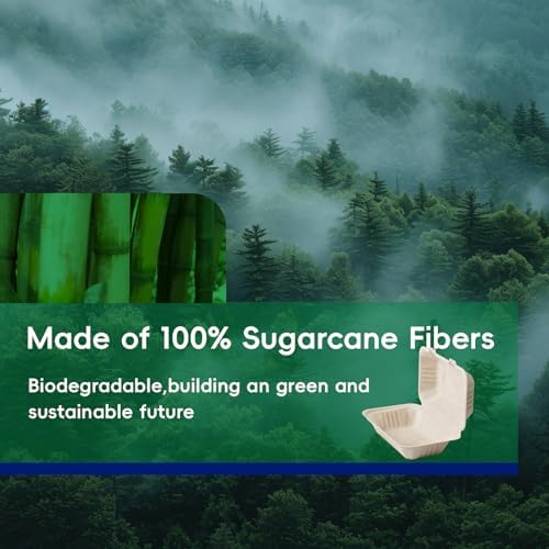 Sugarcane to go food containers, 1-Compartment Clamshell Food Containers - Image 7
