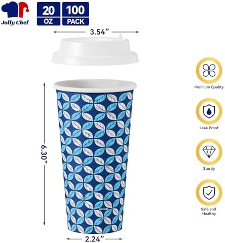 JOLLY CHEF 100 Pack 20 oz Disposable Coffee Cups with Lids Paper Cups - Image 2