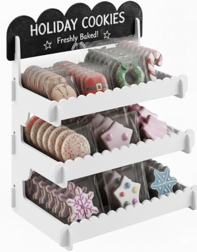 HOTCAN Wooden Cookie Display Stand with Chalkboard Sign for Bakers, Vendors, Craft Fairs | Pastry Display for Market Booths & Events | 3 Tiered Cookie Display for Muffins, Cakes, and Pastries (White) by HOTCAN