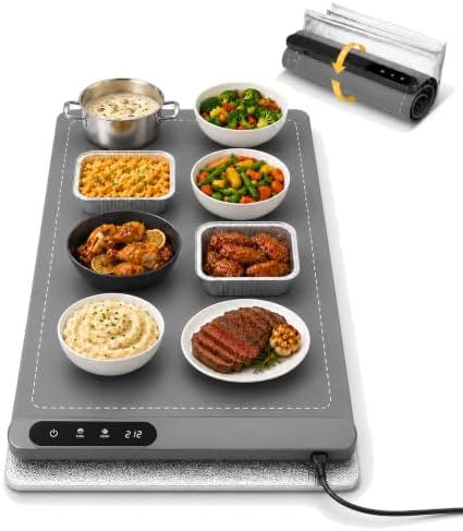 Graphene Food Warming Mat Extra Large 32"x16" with Insulation Pad for Countertop, Chafing Dishes for Buffet, for Kitchen, Food Warmers for Parties, Portable Heating Pad, 560W Custom Warm Setting, Grey by Sturdon