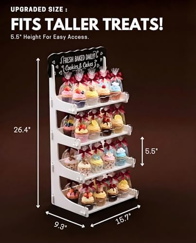 HOTCAN Cookie Display Stand for Bakers & Vendors with Acrylic Front | Wooden Dessert Stand with Chalkboard Sign for Market Booths, Craft Fairs & Events | 4 Tiered Cookie Display for Cupcakes, Muffins & Pastries (White) - Image 4