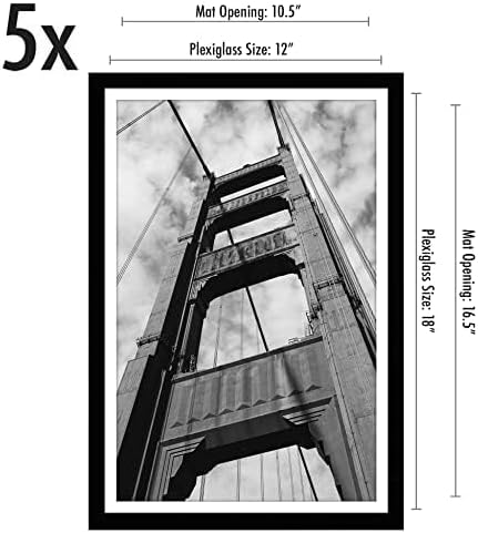 Americanflat 12x18 Poster Frame with Polished Plexiglass - Set of 5 - Use as 11x17 Frame with Mat or Display 12x18 Photo Without Mat - Galleria Collection - Picture Frames for Wall Display - Black