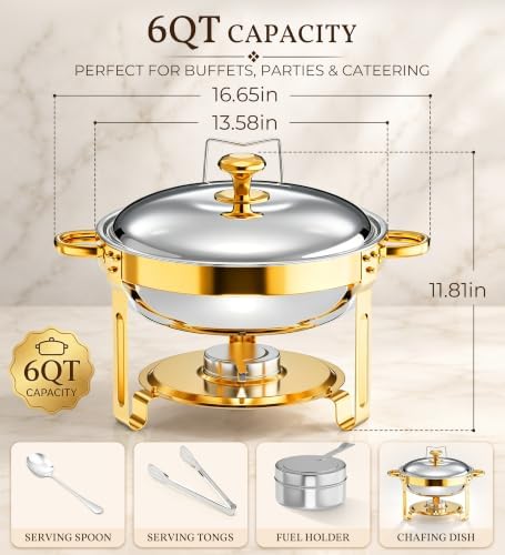 Chafing Dishes Buffet 4 Pack 6QT Gold Stainless Steel Food Warmers - Image 5