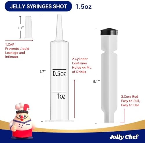 JOLLY CHEF 60 Pack Jelly Shot Syringes with Lid 1.5 oz Medium Container - Image 5