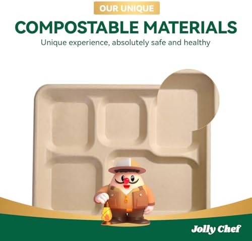 Compostable 5 Compartment 10*8.25*1 Inch 500 Pack Heavy Duty Paper Plates - Image 7