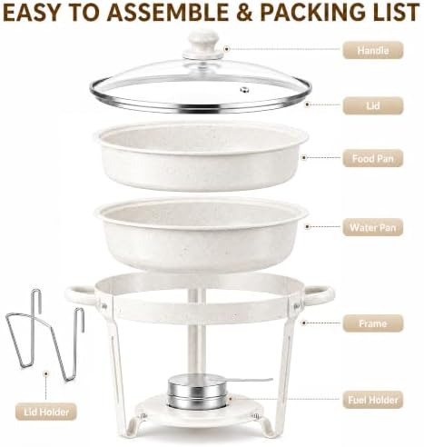 6QT White Chafing Dishes for Buffet, 4-Pack Round Chafers Sets - Image 6
