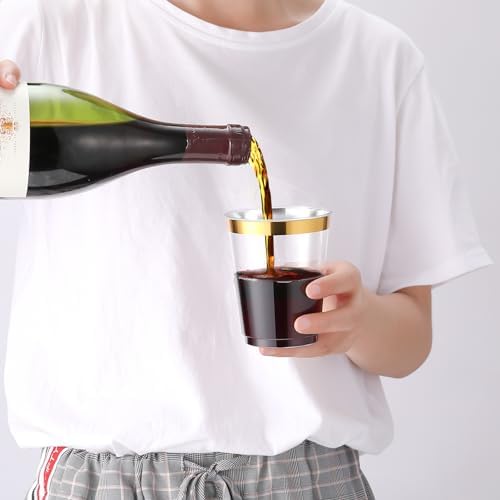 JOLLY CHEF 100 Pack Gold Plastic Cups, 10oz Clear Disposable Cups for Party - Image 6