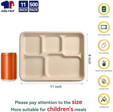 Compostable 5 Compartment Paper Plates 11*8 Inch 500 Pack Divided Plates - Image 2