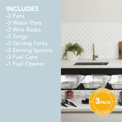 Alpha Living 3-Pack Disposable Chafing Dish Buffet Set with Fuel Cans - Image 3