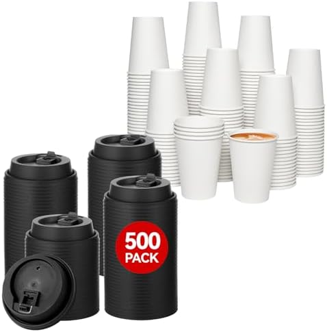 JOLLY CHEF 500 Pack Disposable Plastic White Lids 3.6'' for 10, 12, 16, 20 oz Paper Coffee Cups, 300 Pack Paper Coffee Cups 12 oz by JOLLYCHEF