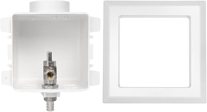 EFIELD Pex Pre-assembled Dishwasher Outlet Box, 1/2-Inch Barb Crimp Pex F1807 Inlet with Installed 1/4-Turn Ball Valve, White (Regular),(DW004)
