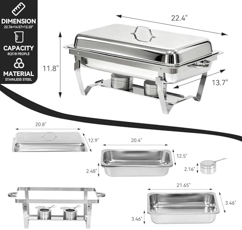 304 Stainless Steel Chafing Dishes for Buffet 4Pack, 9QT Chafing Dish Buffet Set, Food Warmers for Parties Buffet, Buffet Servers and Warmer, Warming Trays for buffets party, Roll Edge Designed Silver - Image 2