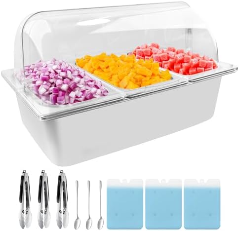 Countertop Food Serving Display Container with Clear Roll Top Cover, Catering Supplies Buffet Display, Perfect Salad Bar Buffet Station for Home and Catering Supplies, Cold Food Buffet Server(3 Pan) by LOVE%C2%B7FEEL