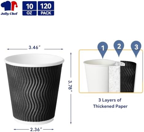 JOLLY CHEF Paper Coffee Cups 10 oz 120 Pack Insulated Paper Cups Black - Image 2