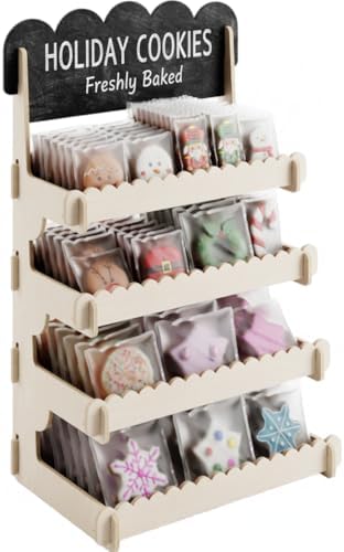HOTCAN Wooden Cookie Display Stand with Chalkboard Sign for Bakers, Vendors, Craft Fairs | Pastry Display for Market Booths & Events | 4 Tiered Cookie Display for Muffins, Cakes, and Pastries(Natural) by HOTCAN