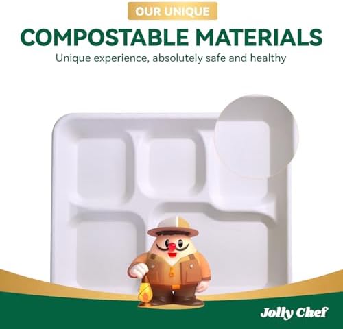 Compostable 5 Compartment 10*8.25*1 Inch 125 Pack Heavy Duty Paper Plates - Image 7