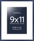 Homeforia 9x11 Navy Blue Frame, High End Metal 9 x 11 Picture Frames with Mat 6 by 8 inch Photo, 9by11 Poster Frame Matted to 6x8 Print, 11x9 Wall or Tabletop Frame, Tempered Glass, Wall Kit, Set of 1