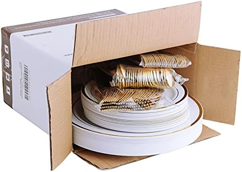 125 PCS Plastic Plates Set Gold Disposable Dinnerware Set for 25 Guests - Image 7
