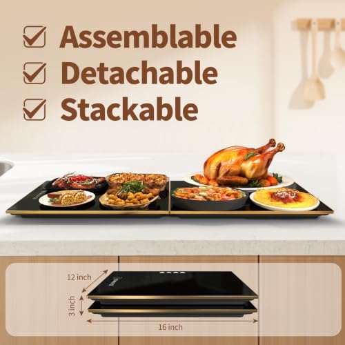 Food Warmers for Parties Buffet, （31.5"x12"） Assemblable Stackable Electric Warming Tray with 8-Level Temperature Adjustment and 8-Hour Timer, Upgraded Desktop-Protecting Food Warming Mat - Image 2