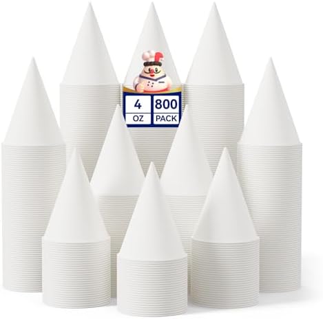 JOLLY CHEF 4 oz Snow Cone Cups, 800 Pack Paper Cone Cups for Shaved Ice, Water and Ice Cream by JOLLYCHEF