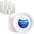JOLLY CHEF Disposable Coffee Cups and Bowls, 10 in Paper Plates 140 Count, 300 Pack Hot/Cold Beverage Cups Paper Cups 12 oz for Water by JOLLYCHEF